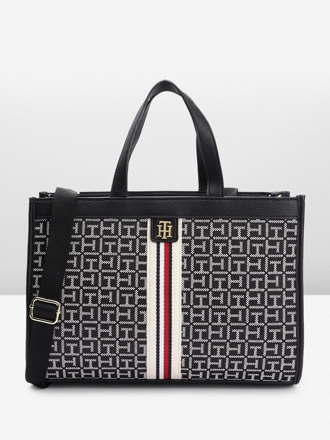 

Tommy Hilfiger MARGOT II Brand Logo Printed Handheld Bag, Black