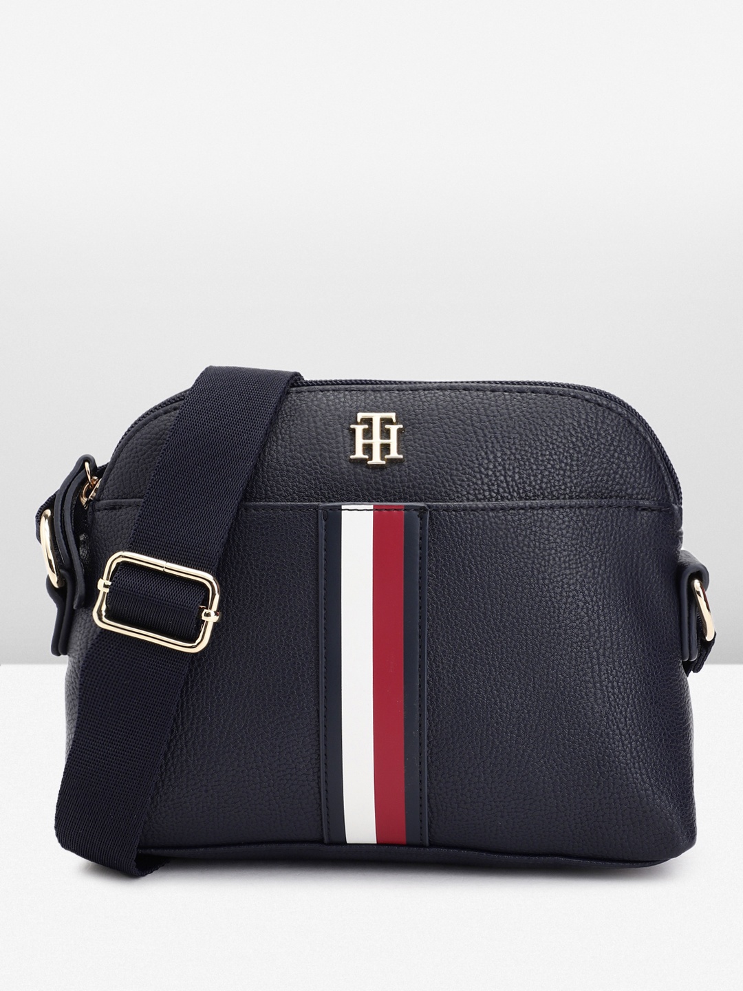 

Tommy Hilfiger Striped Structured Sling Bag, Navy blue