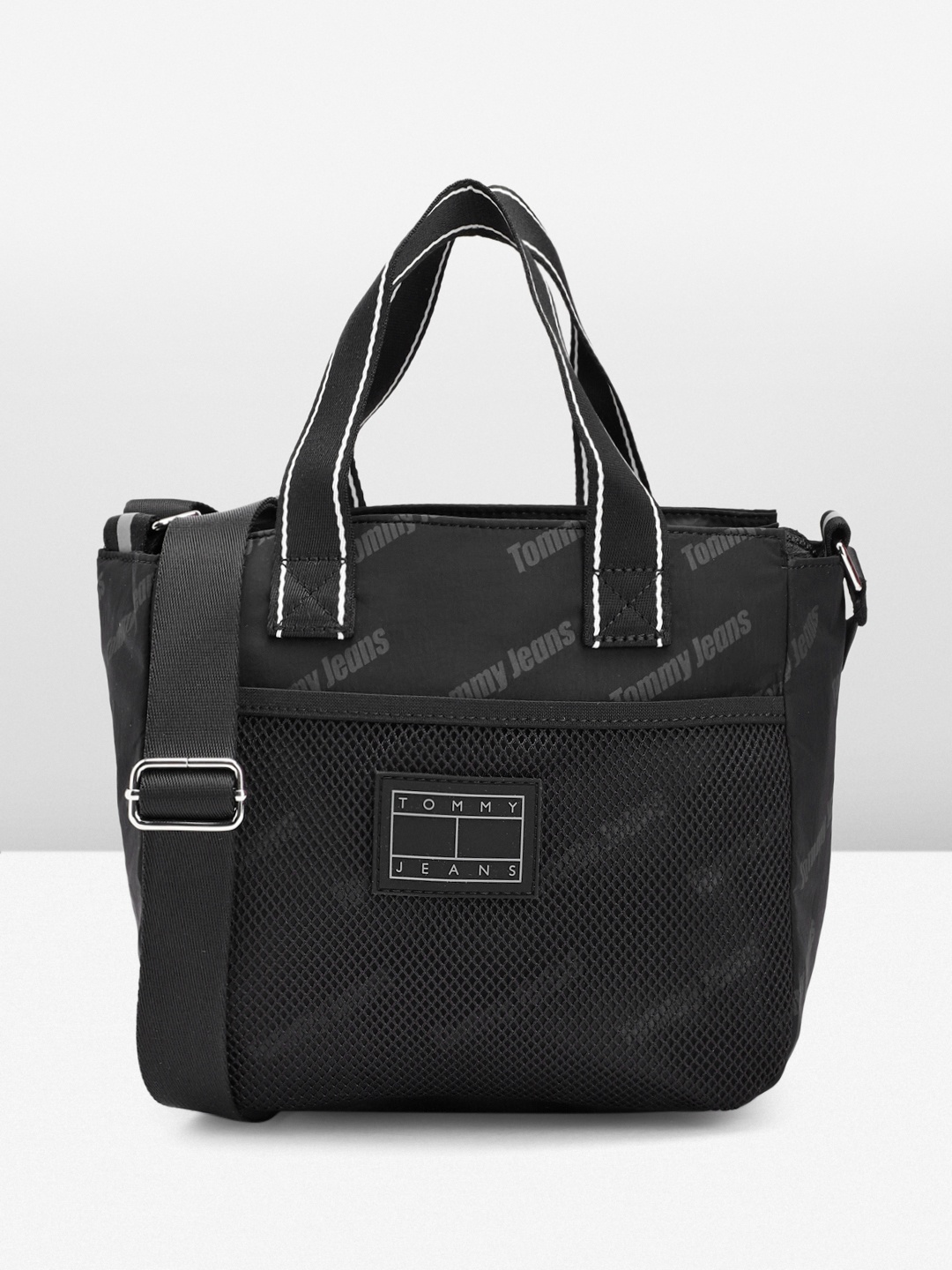 

Tommy Hilfiger Brand Logo Printed Structured Handheld Bag, Black