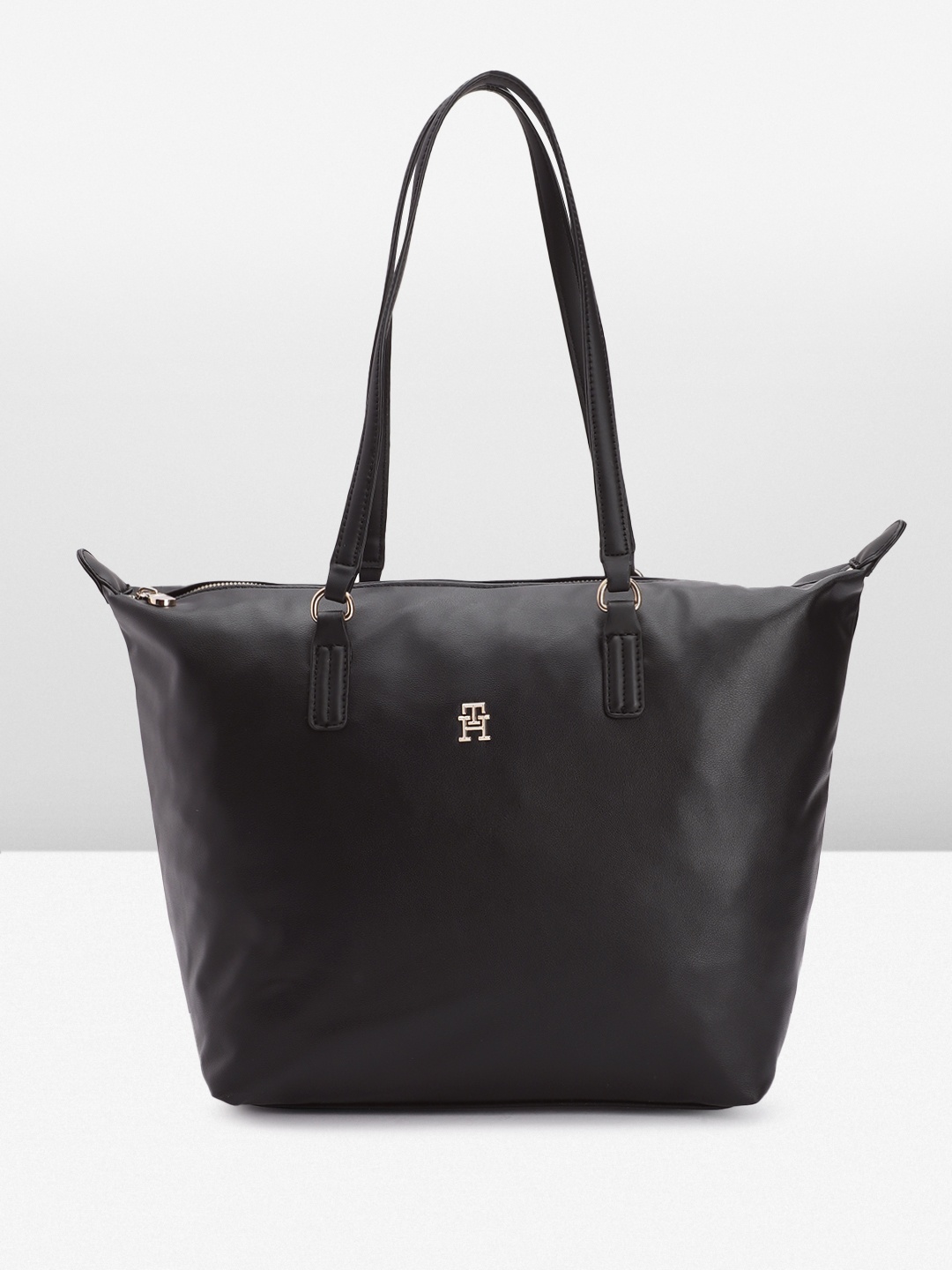 Tommy Hilfiger Solid PU Oversized Structured Shoulder Bag, Black