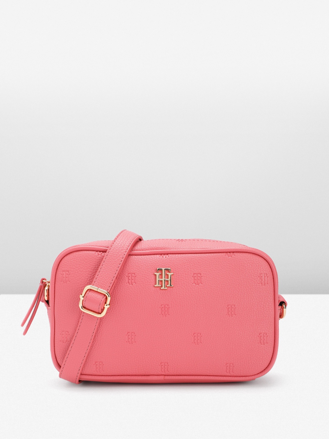 

Tommy Hilfiger Brand Logo Embossed Structured Sling Bag, Pink