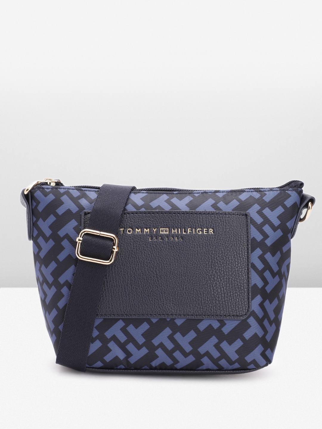 

Tommy Hilfiger Brand Logo Printed Structured Sling Bag, Navy blue