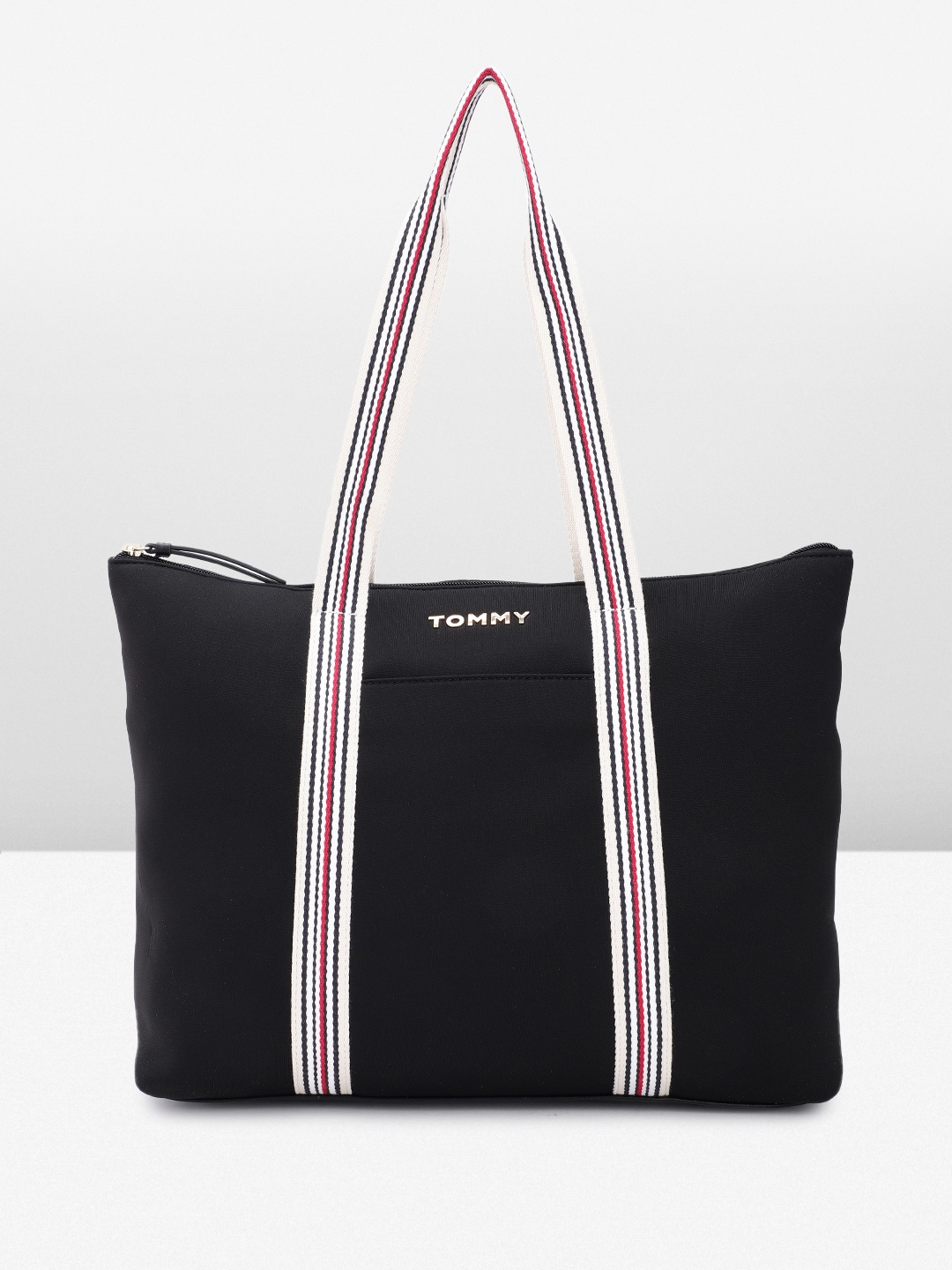 

Tommy Hilfiger Solid Structured Shoulder Bag With Minimal Striped Detail, Black
