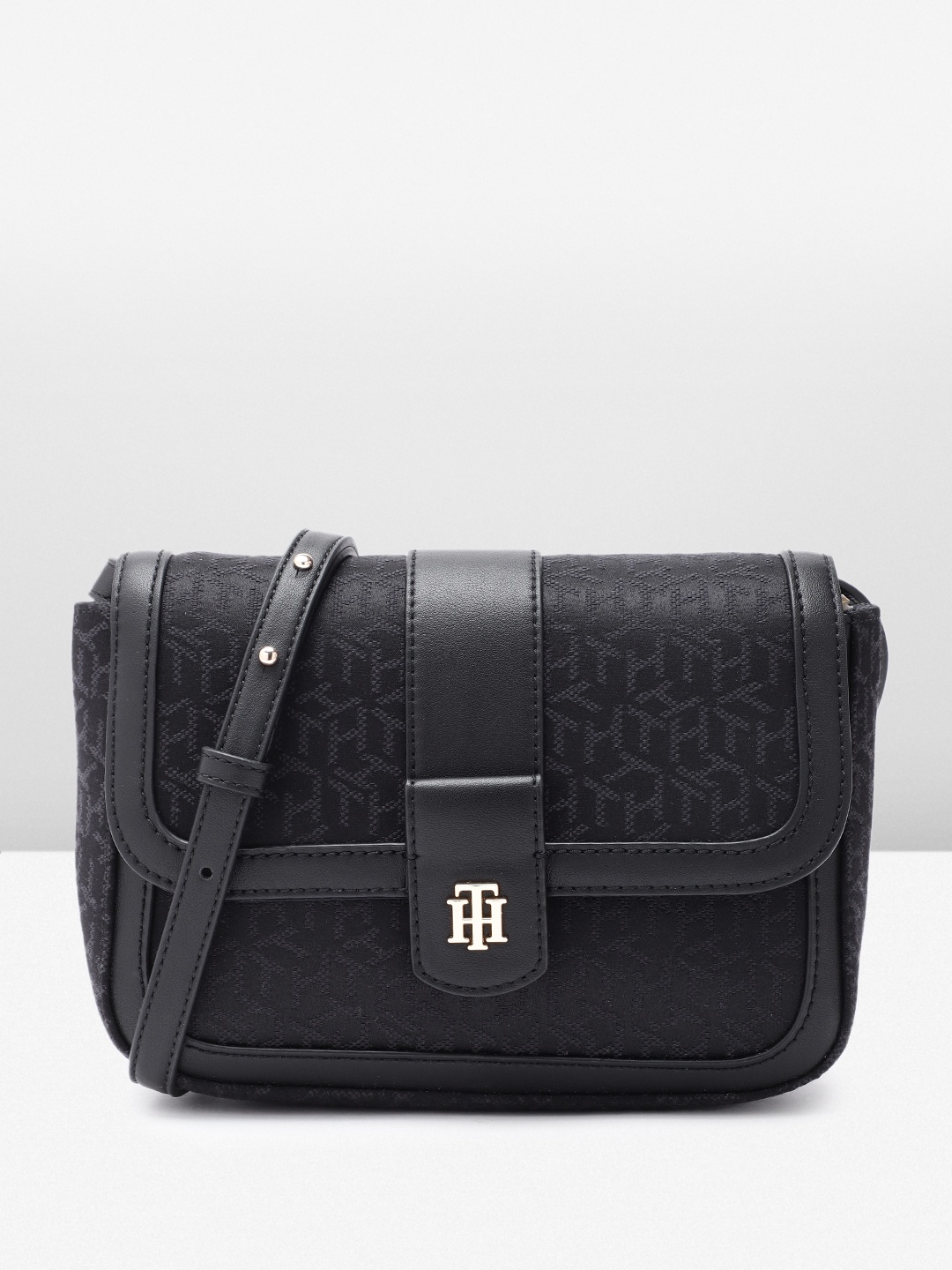 

Tommy Hilfiger Self Brand Logo Design Structured Sling Bag, Black