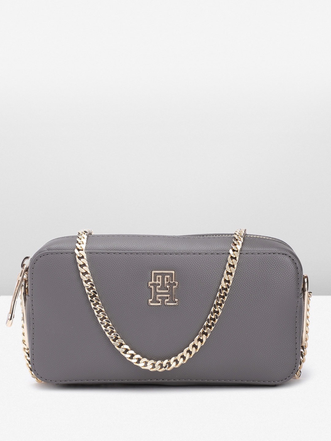 

Tommy Hilfiger Textured PU Structured Sling Bag, Grey