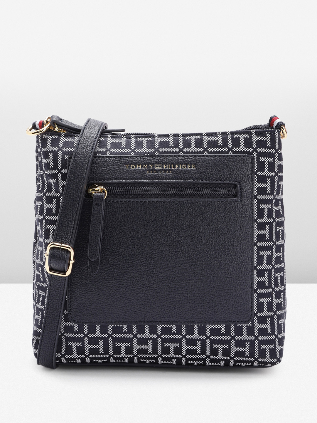 

Tommy Hilfiger Self Brand Logo Design Structured Sling Bag, Navy blue