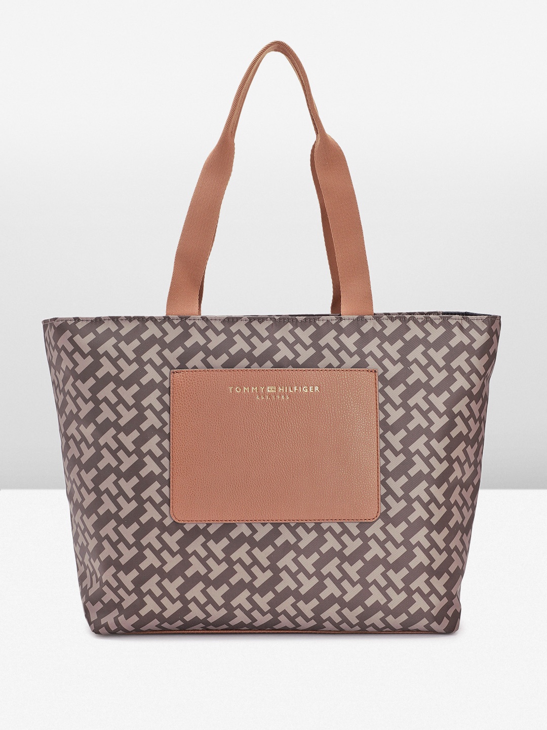 

Tommy Hilfiger Brand Logo Printed Structured Shoulder Bag, Brown