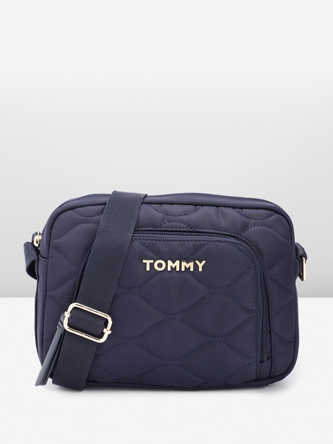 

Tommy Hilfiger Structured Cross Body Sling Bag with Quilted Detail, Navy blue
