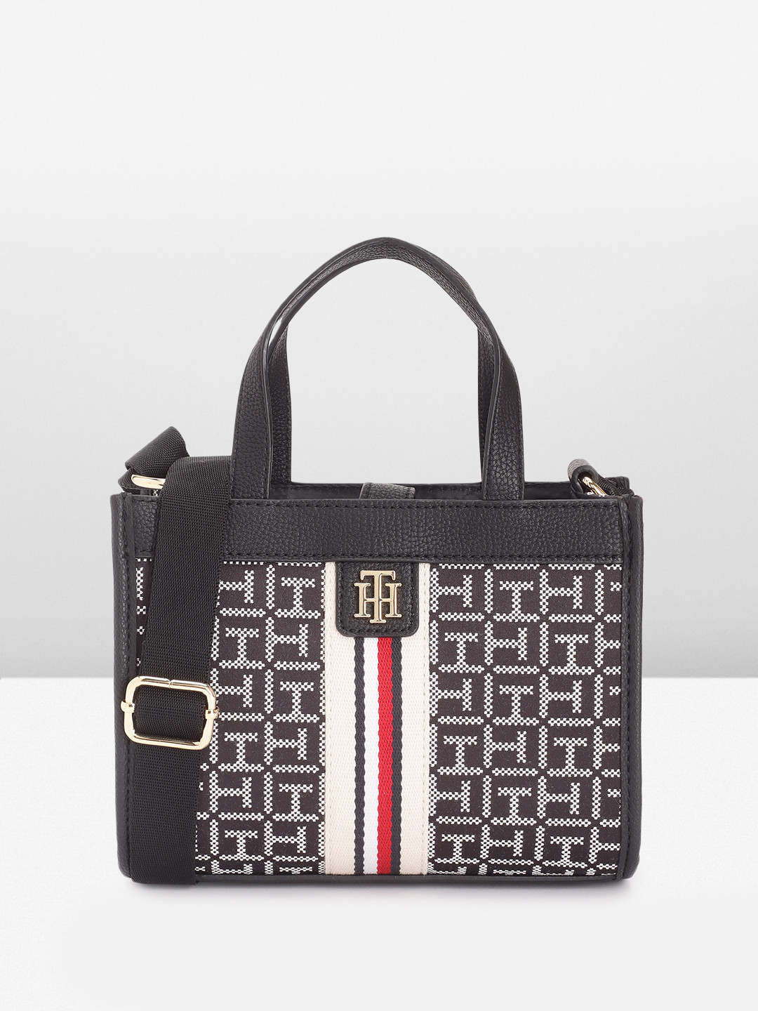 

Tommy Hilfiger Self Design Handheld Bag, Black