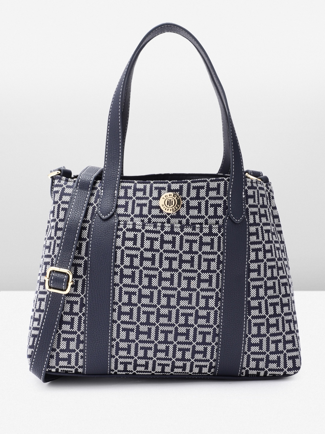 

Tommy Hilfiger Self Brand Logo Design Structured Handheld Bag, Blue