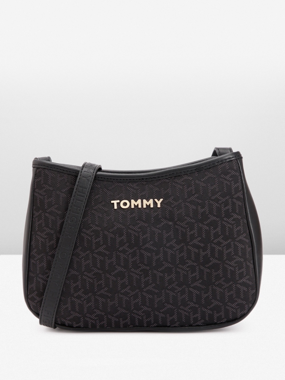 

Tommy Hilfiger Self Brand Logo Design Structured Sling Bag, Black