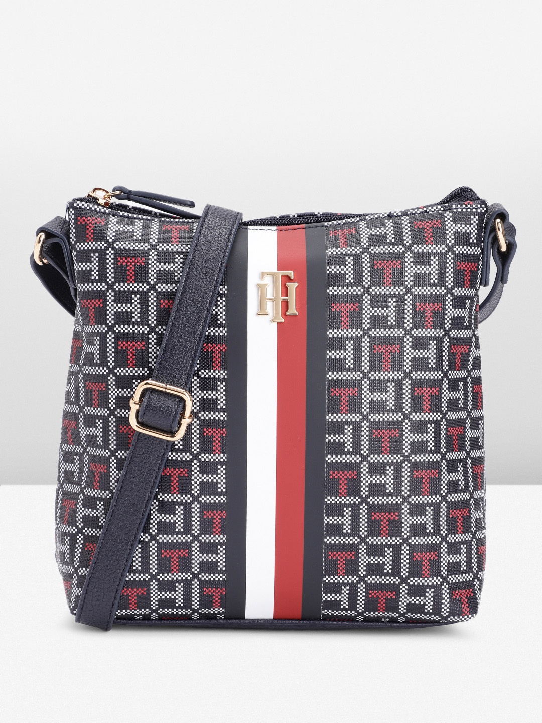 

Tommy Hilfiger Brand Logo Printed Structured Sling Bag, Multi