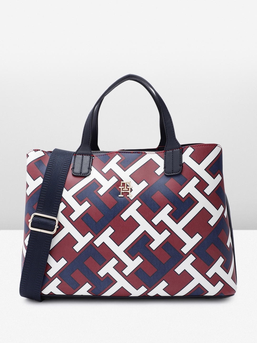 

Tommy Hilfiger Brand Logo Printed Structured Handheld Bag, Multi