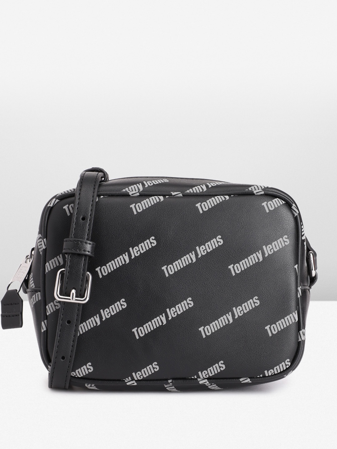 

Tommy Hilfiger Brand Logo Printed Structured Sling Bag, Black