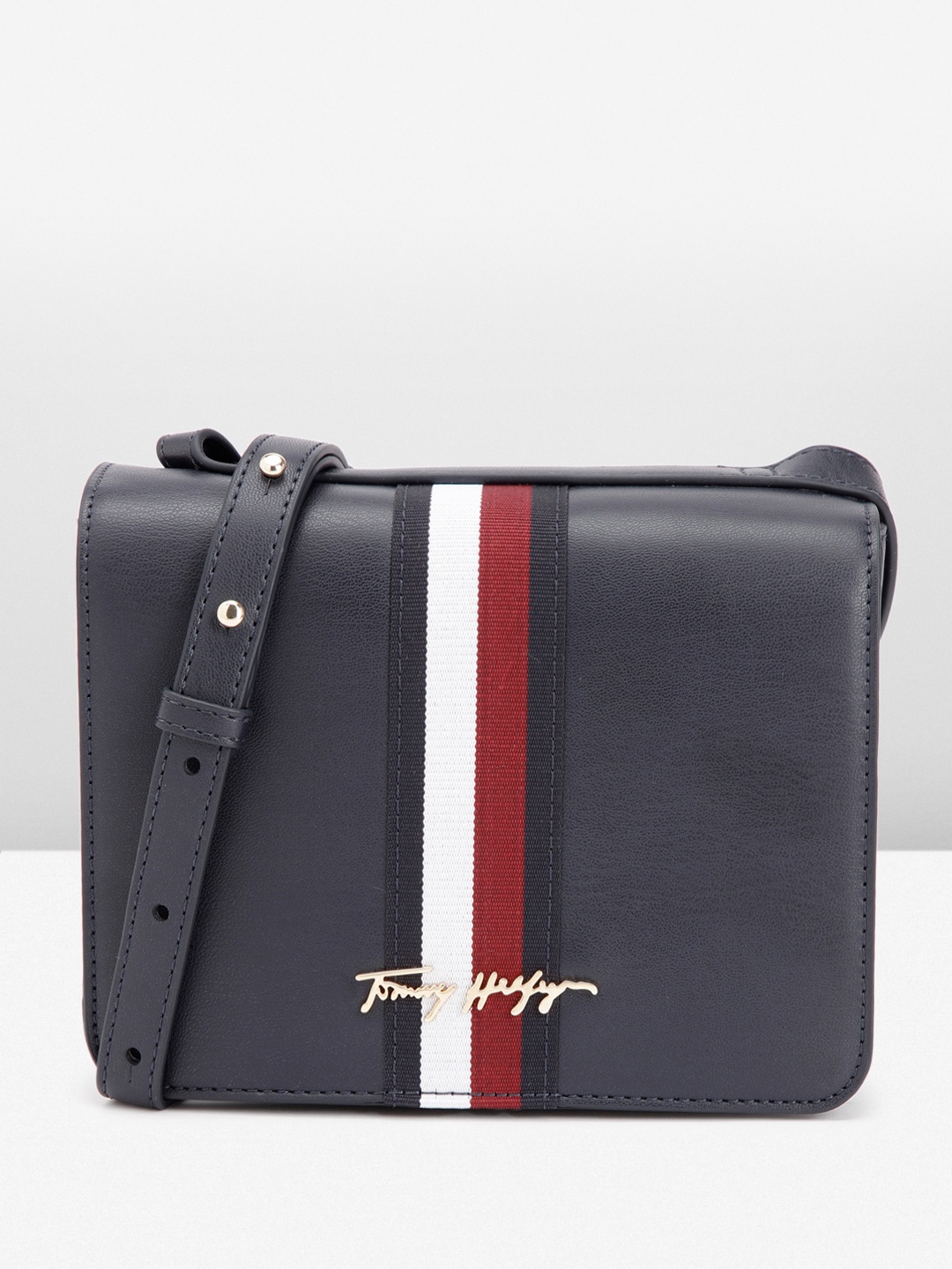 

Tommy Hilfiger Striped Structured Sling Bag, Navy blue