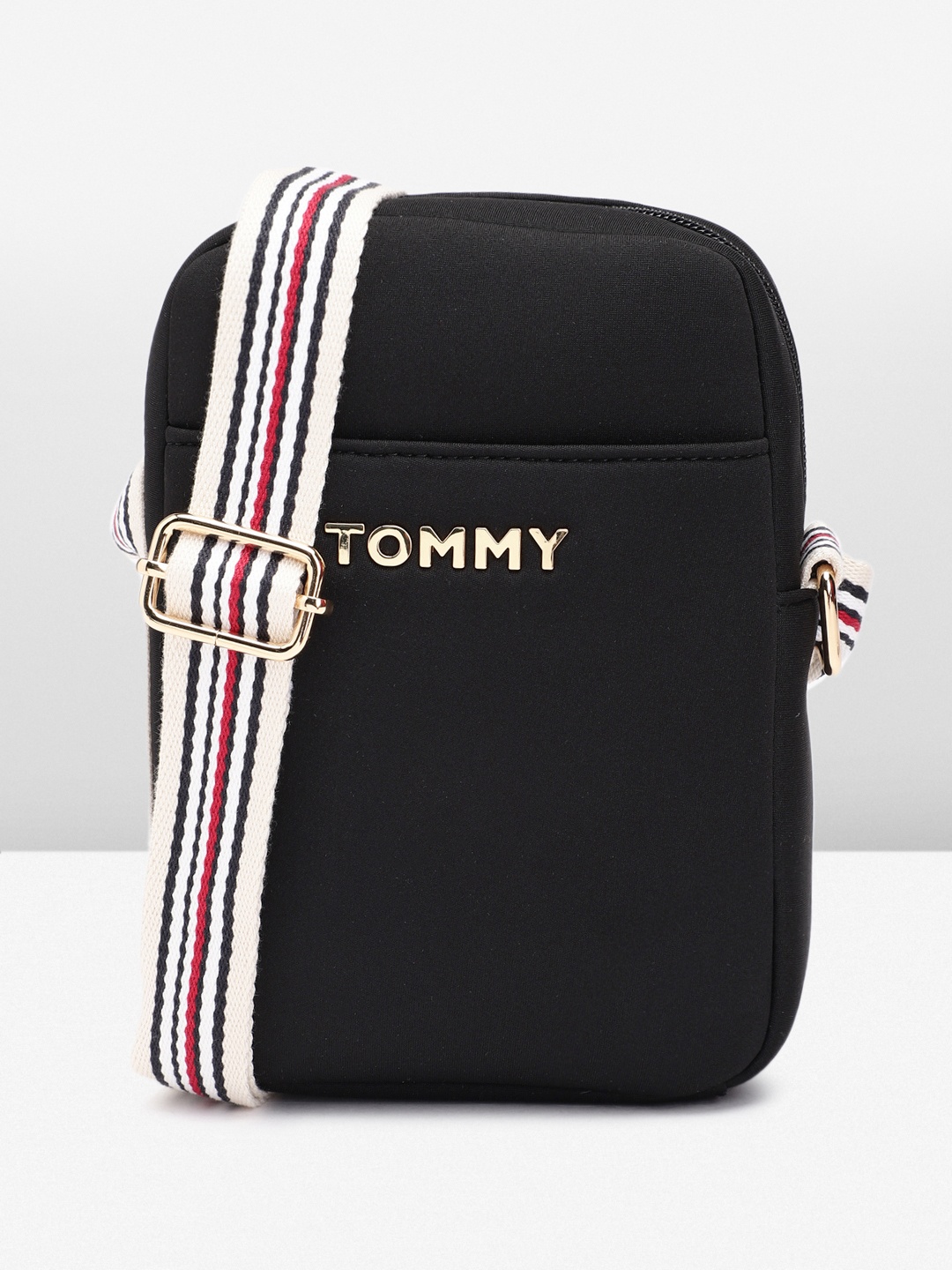 

Tommy Hilfiger Brand Logo Printed Structured Sling Bag, Black