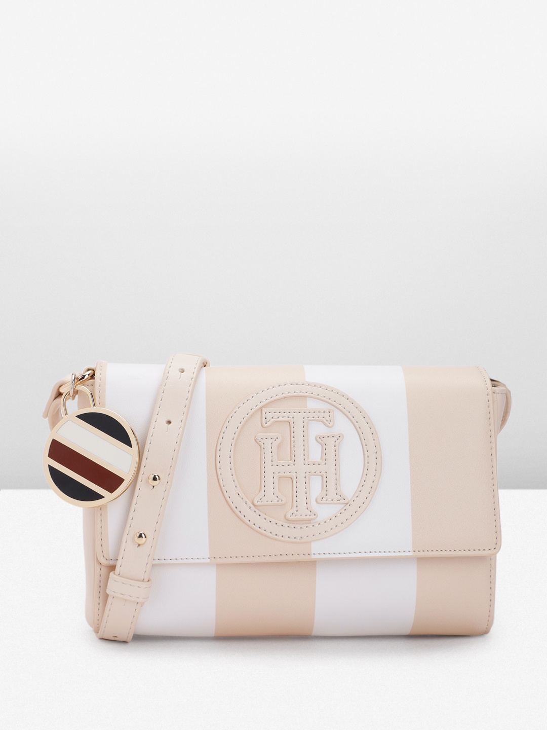 

Tommy Hilfiger Striped Structured Sling Bag, Beige