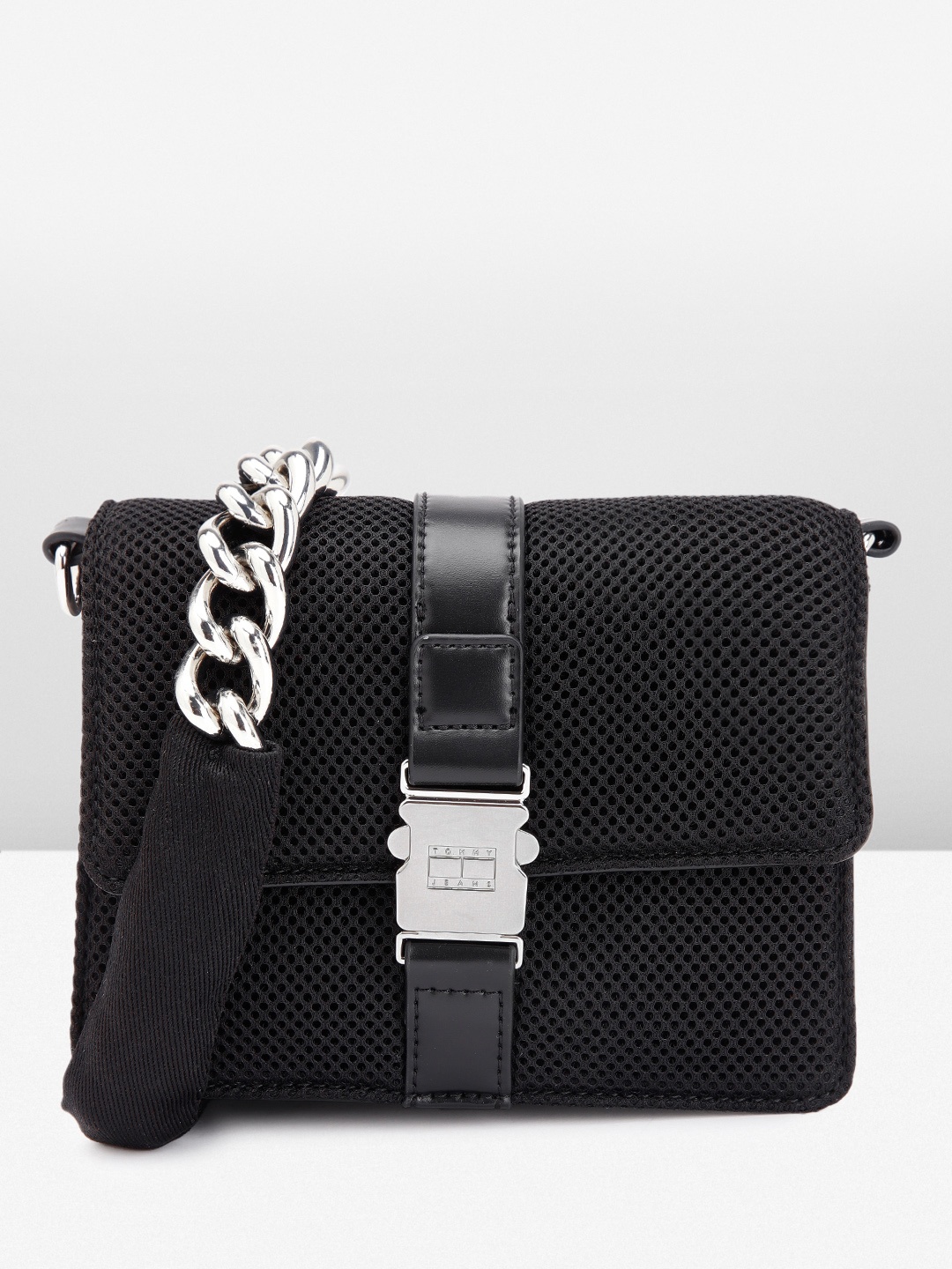 

Tommy Hilfiger Mesh Textured Structured Sling Bag, Black