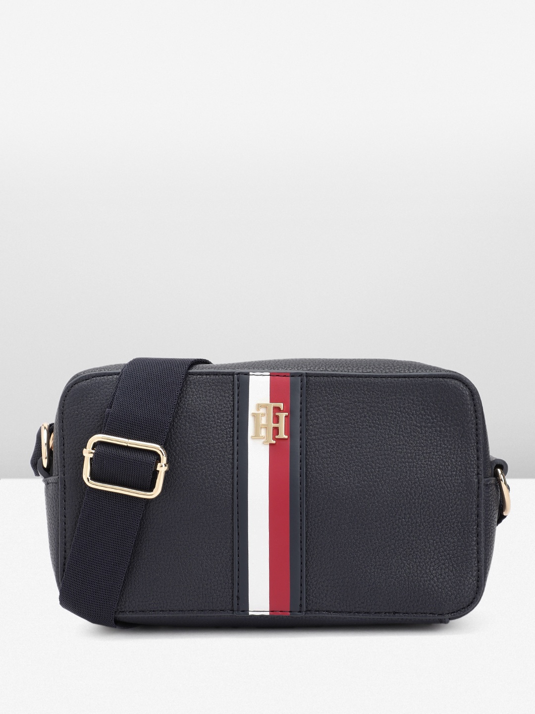 

Tommy Hilfiger Striped Structured Sling Bag, Navy blue