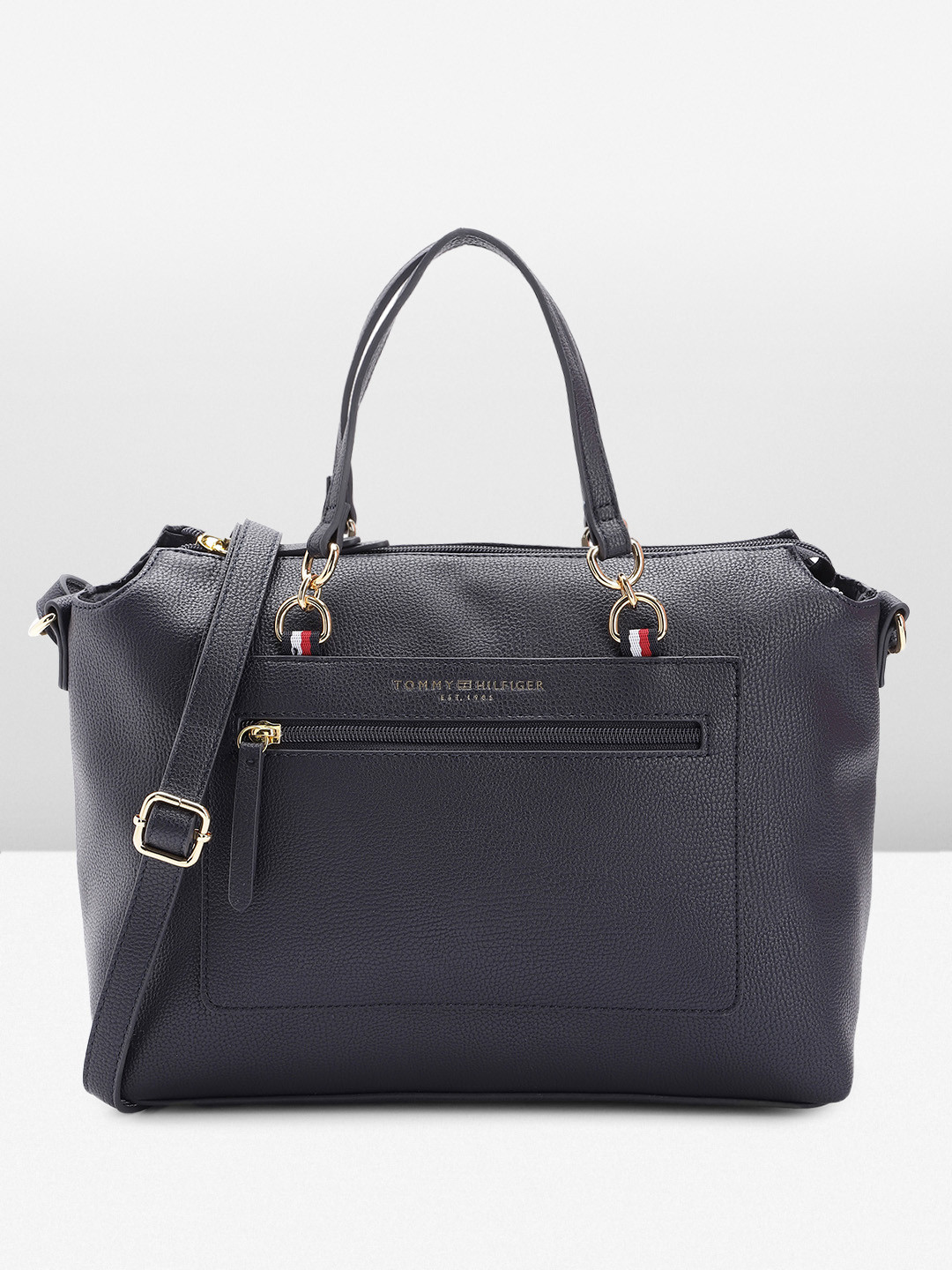

Tommy Hilfiger Abstract Textured Structured Handheld Bag, Navy blue