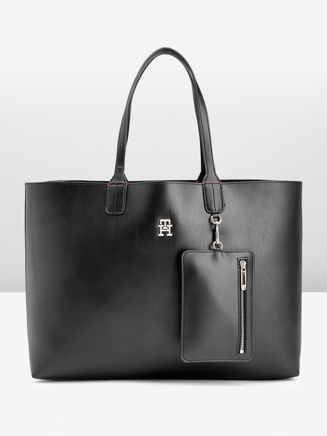 

Tommy Hilfiger Solid PU Oversized Shopper Tote Bag With A Pouch, Black