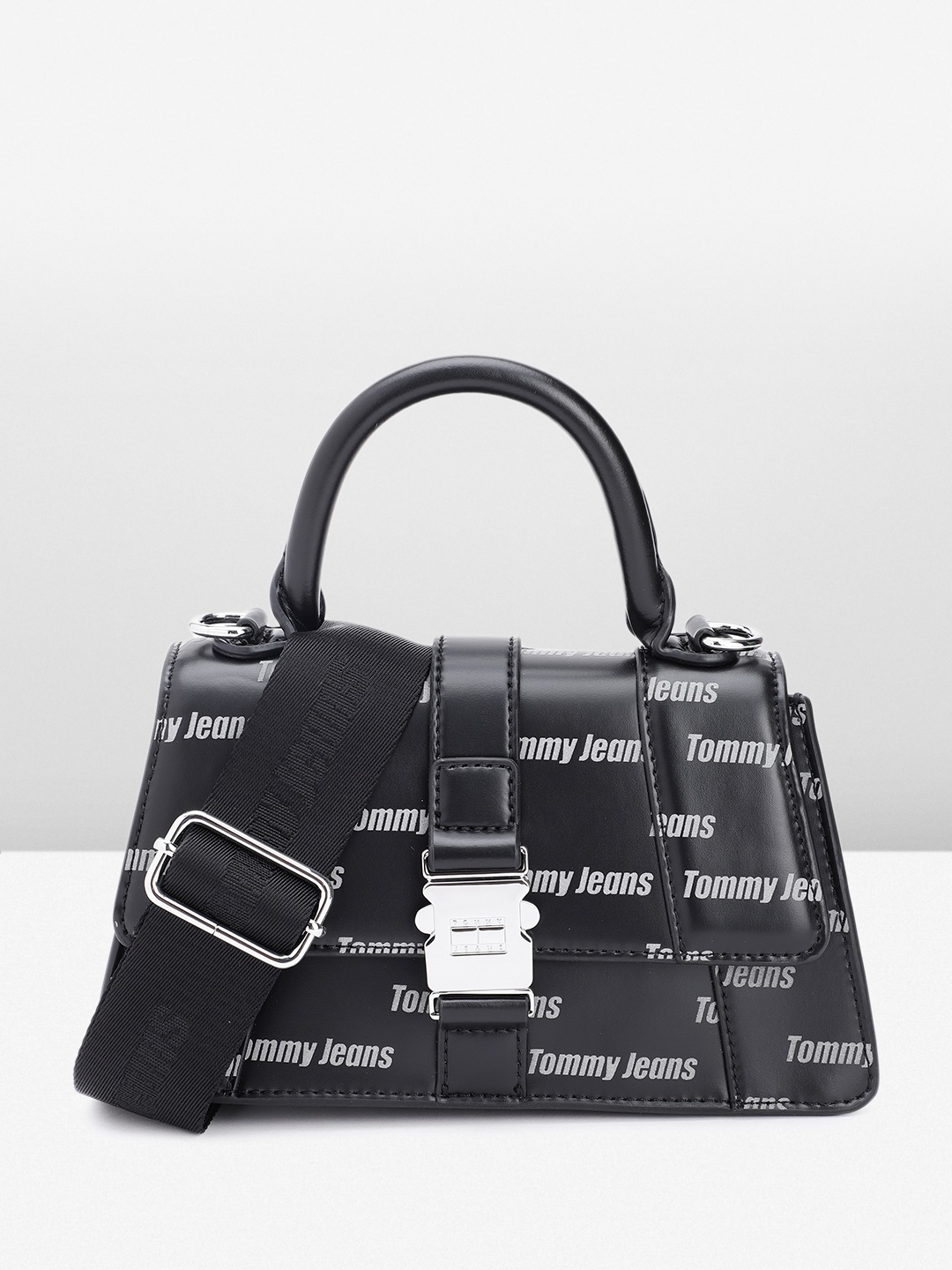 

Tommy Hilfiger Brand Logo Printed Satchel, Black