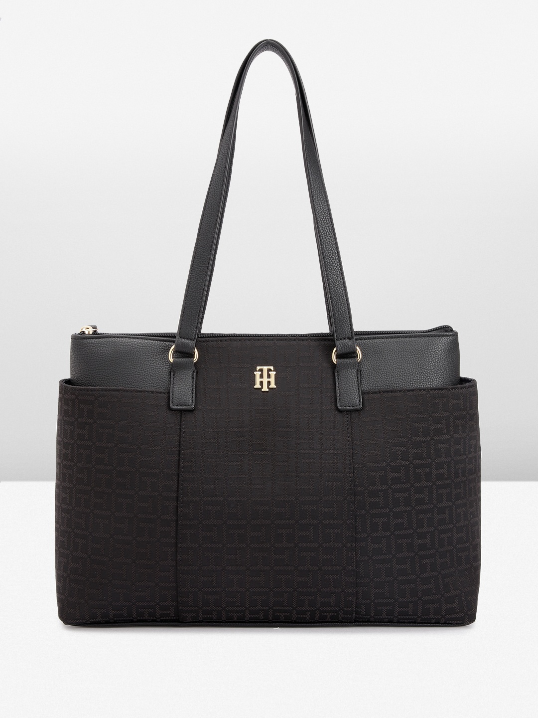 

Tommy Hilfiger Brand Logo Design Structured Shoulder Bag, Black