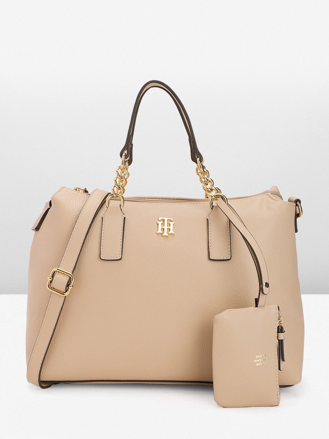 

Tommy Hilfiger Abstract Textured Structured Handheld Bag, Beige