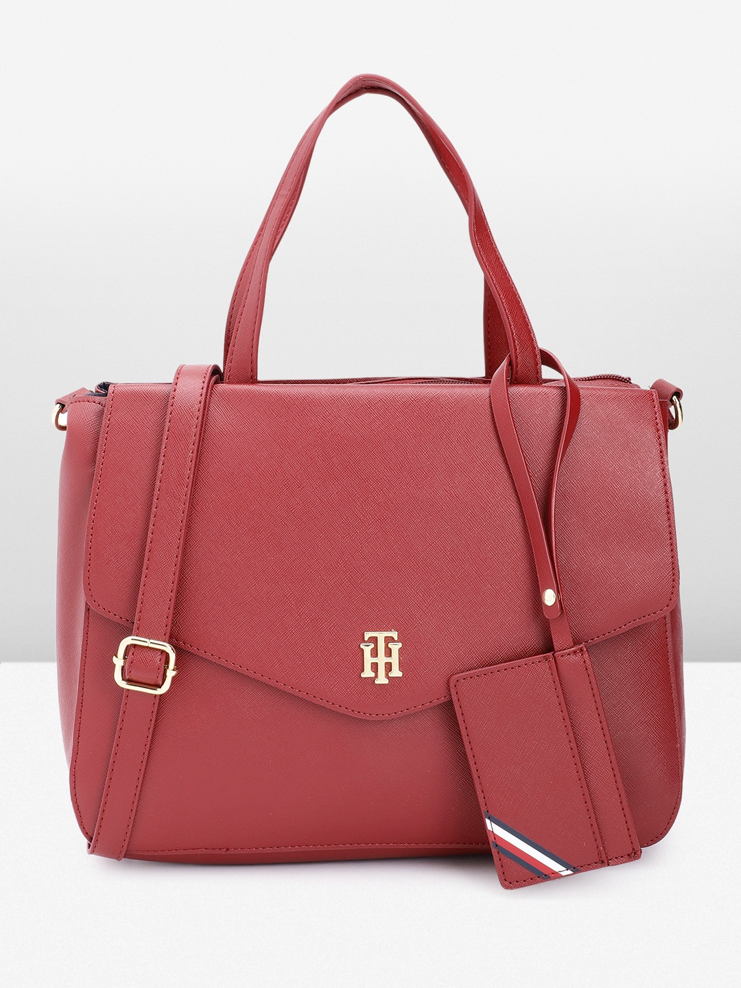 

Tommy Hilfiger Abstract Textured Structured Handheld Bag, Red