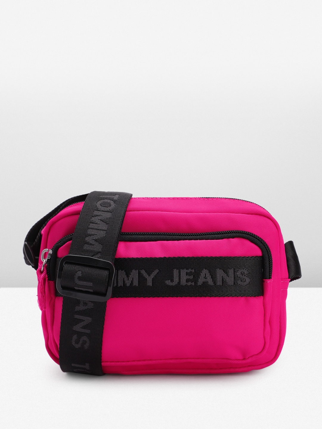 

Tommy Hilfiger Structured Cross Over Sling Bag with Brand Logo Applique, Fuchsia
