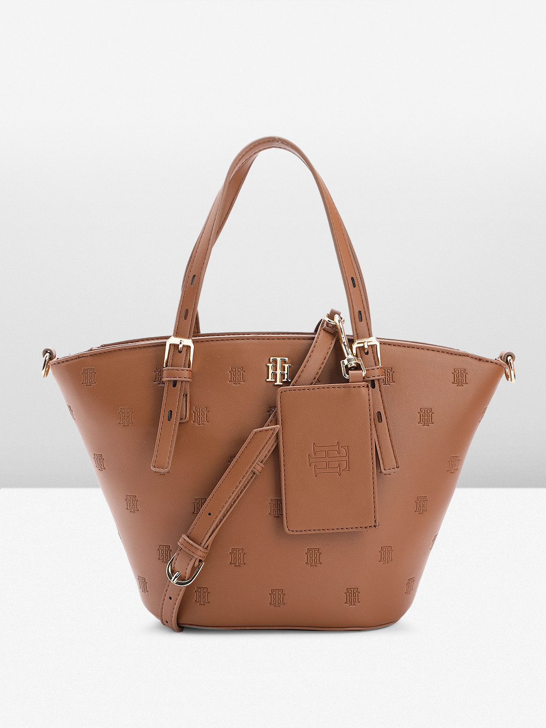 

Tommy Hilfiger Brand Logo Embossed Structured Handheld Bag, Brown