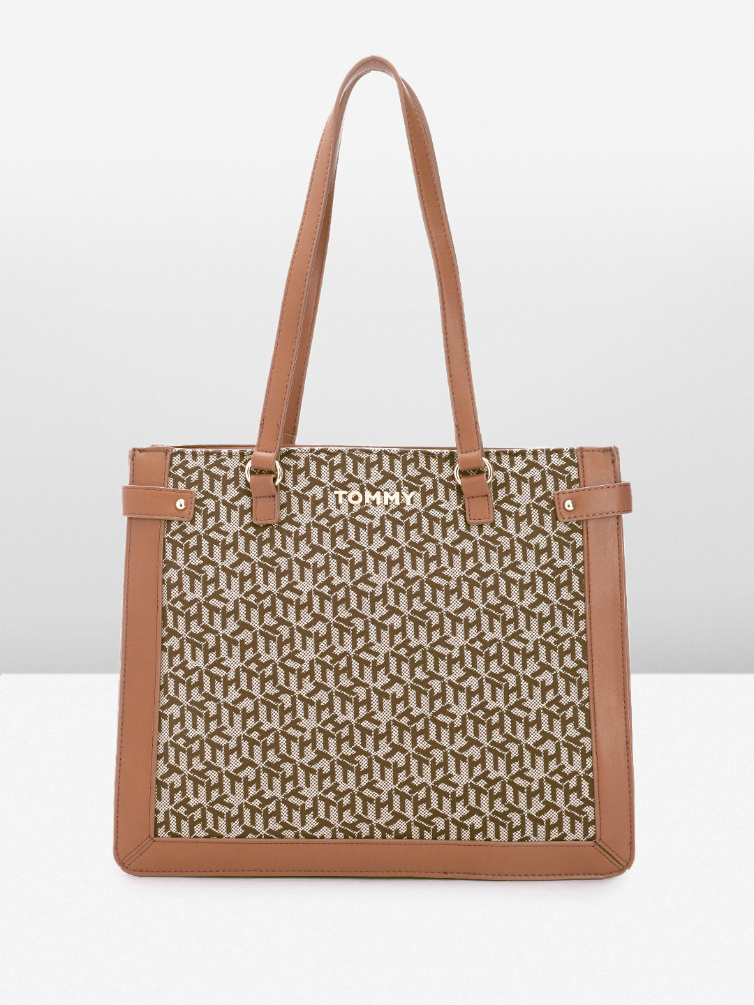 

Tommy Hilfiger Brand Logo Design Structured Shoulder Bag, Beige