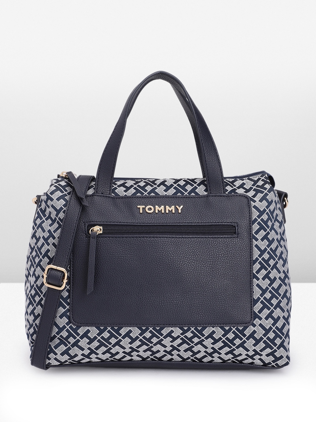 

Tommy Hilfiger Brand Logo Printed Handheld Bag, Navy blue