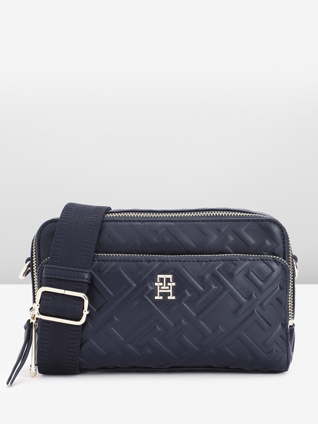 

Tommy Hilfiger Brand Logo Design Structured Sling Bag, Navy blue