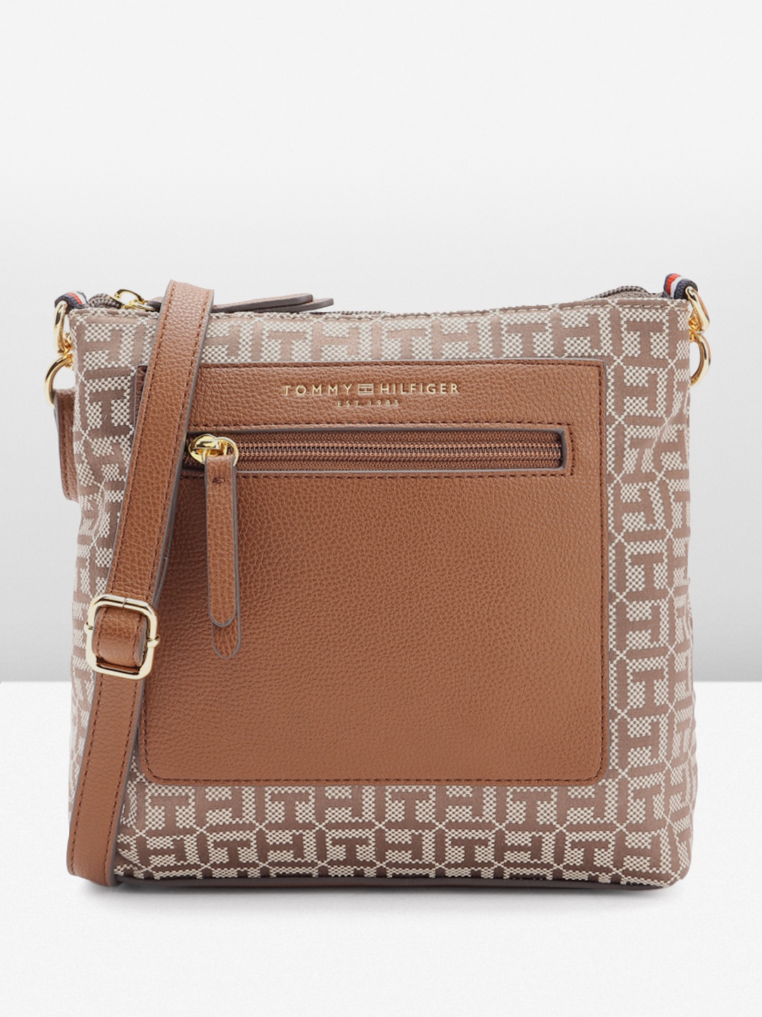 

Tommy Hilfiger Self Brand Logo Design Structured Sling Bag, Brown