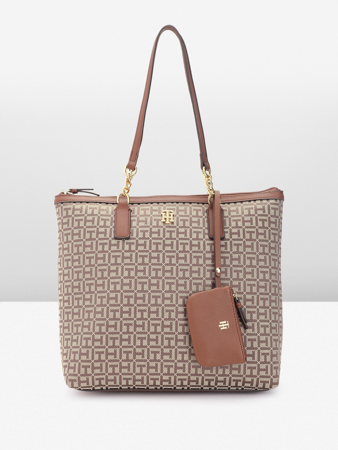 

Tommy Hilfiger Brand Logo Design Structured Oversized Shoulder Bag, Taupe