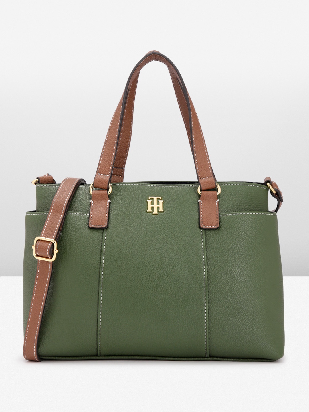 

Tommy Hilfiger Minimal Abstract Textured Structured Handheld Bag, Olive