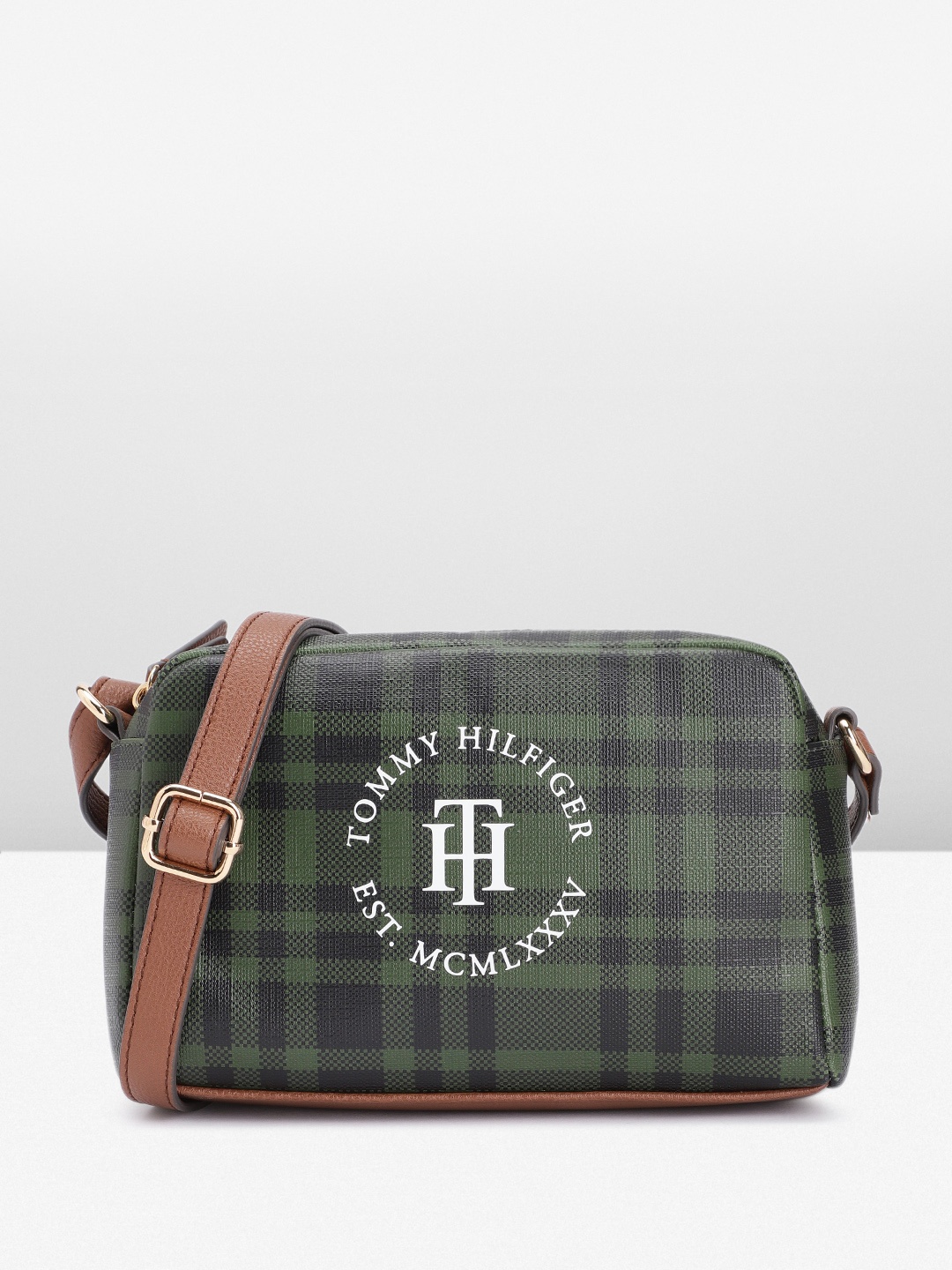 

Tommy Hilfiger Checked Structured Crossbody Sling Bag, Green