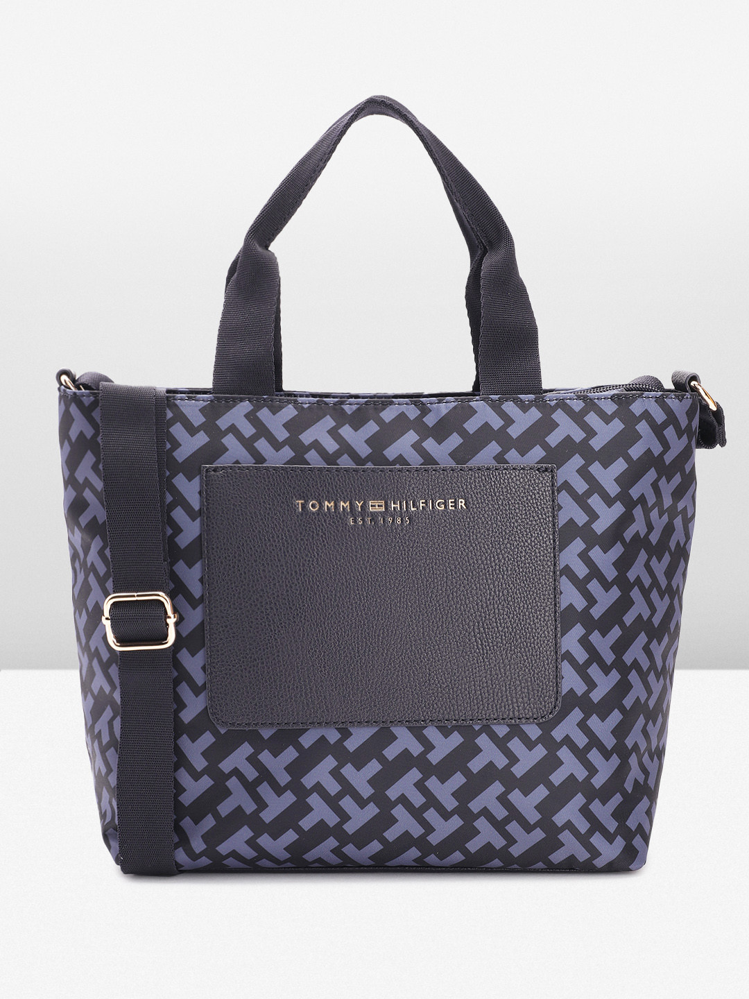 

Tommy Hilfiger Brand Logo Printed Structured Handheld Bag, Navy blue