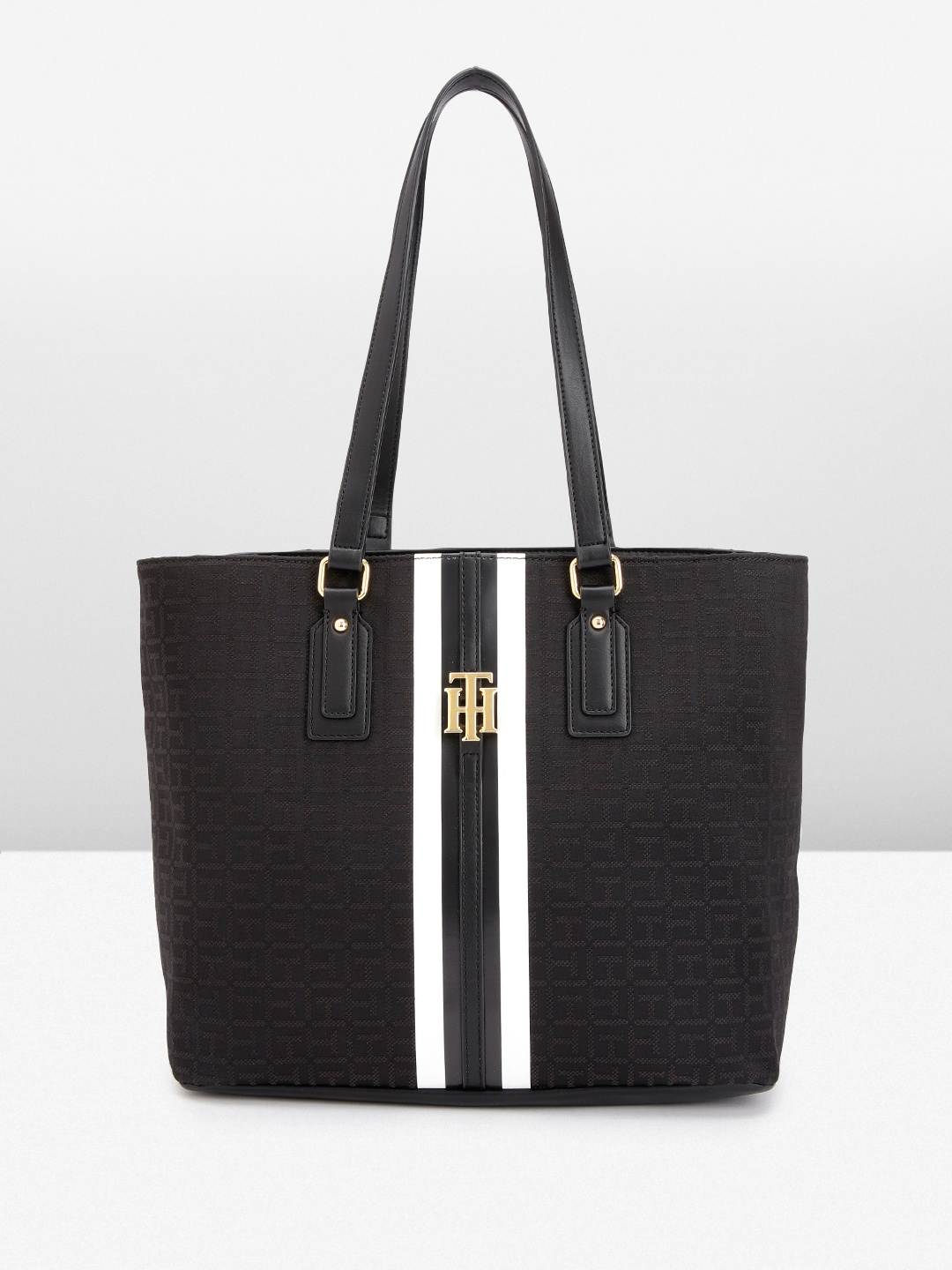 

Tommy Hilfiger Brand Logo Design Structured Shoulder Bag, Black