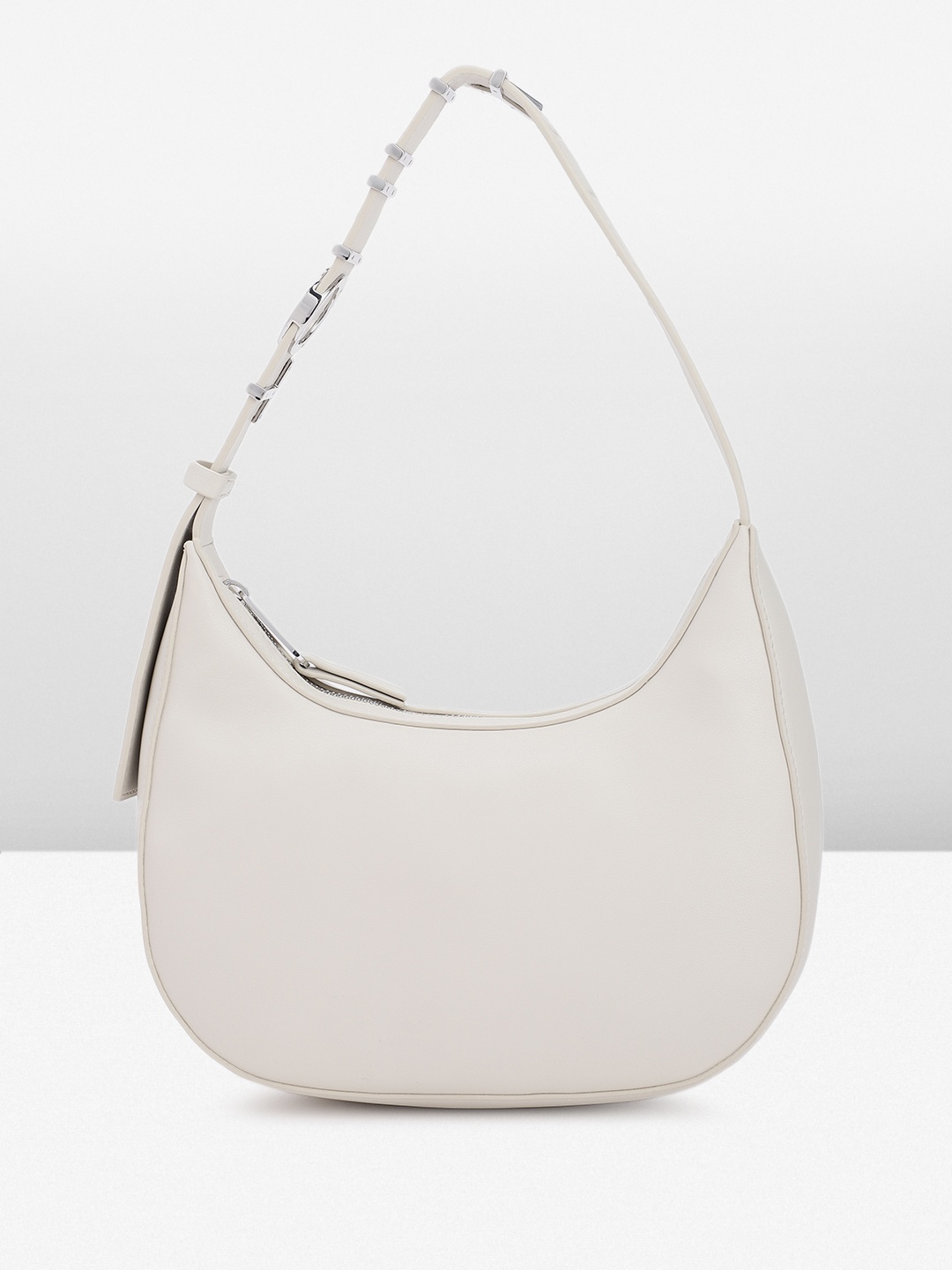 

Tommy Hilfiger Solid PU Structured Hobo Bag With Brand Logo Embellished Detail, Grey