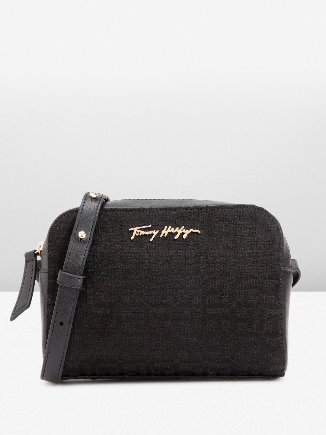 

Tommy Hilfiger Self Brand Logo Design Structured Sling Bag, Black