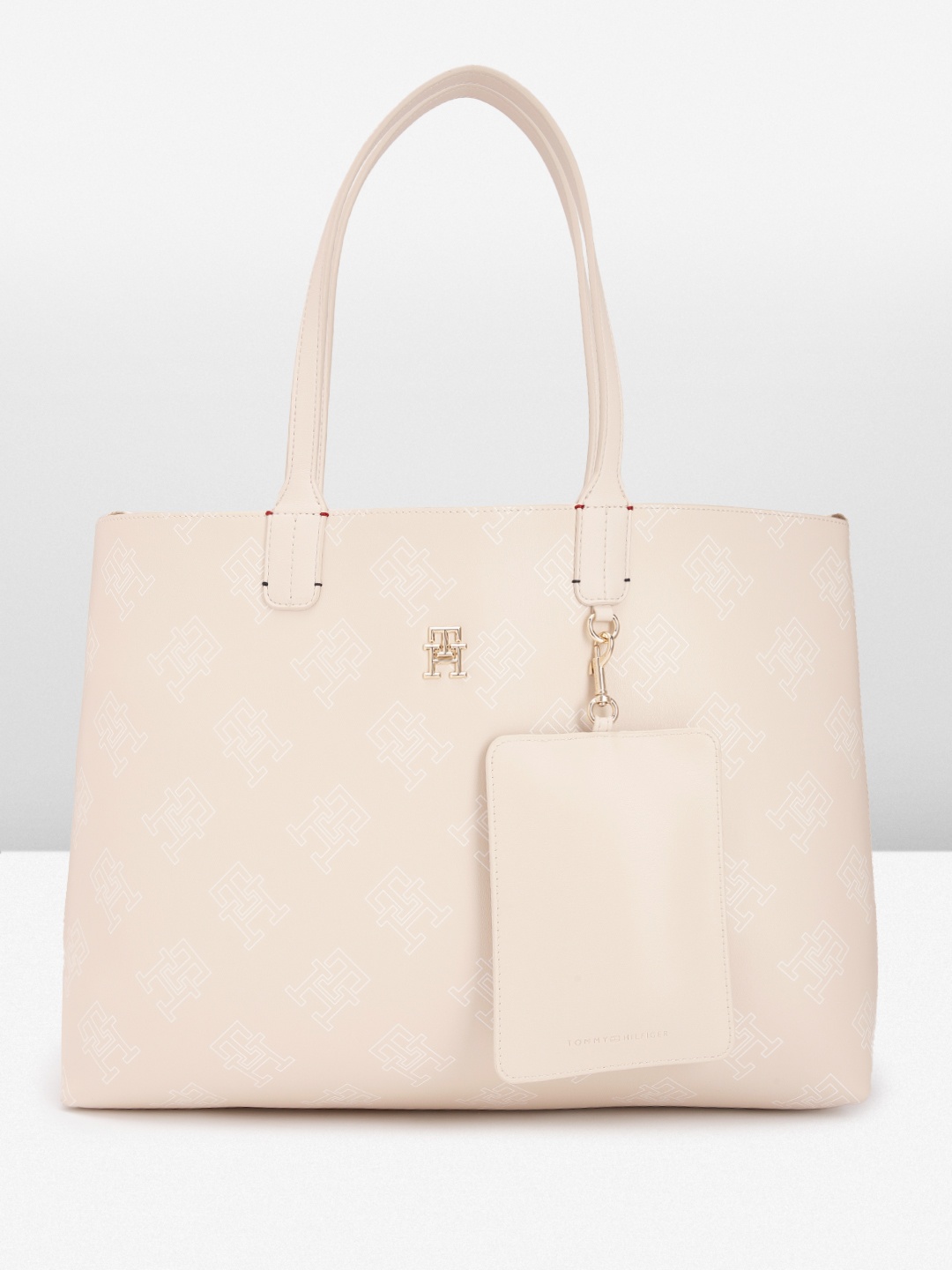 

Tommy Hilfiger Brand Logo Printed Tote Bag, Beige