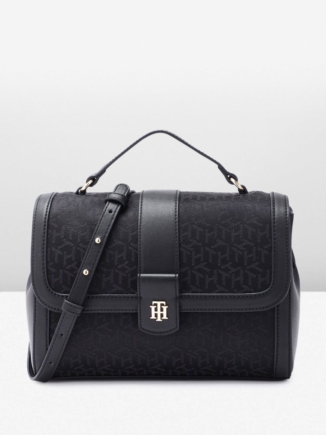 

Tommy Hilfiger Self Brand Logo Design Structured Satchel, Black