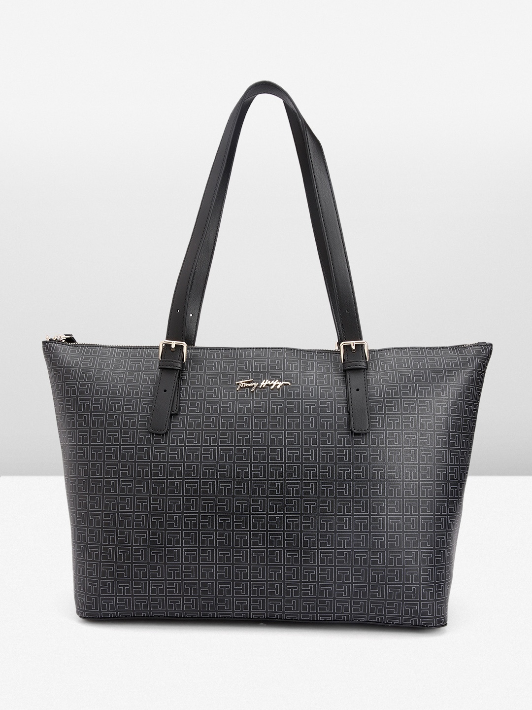 

Tommy Hilfiger Brand Logo Printed Structured Shoulder Bag, Black
