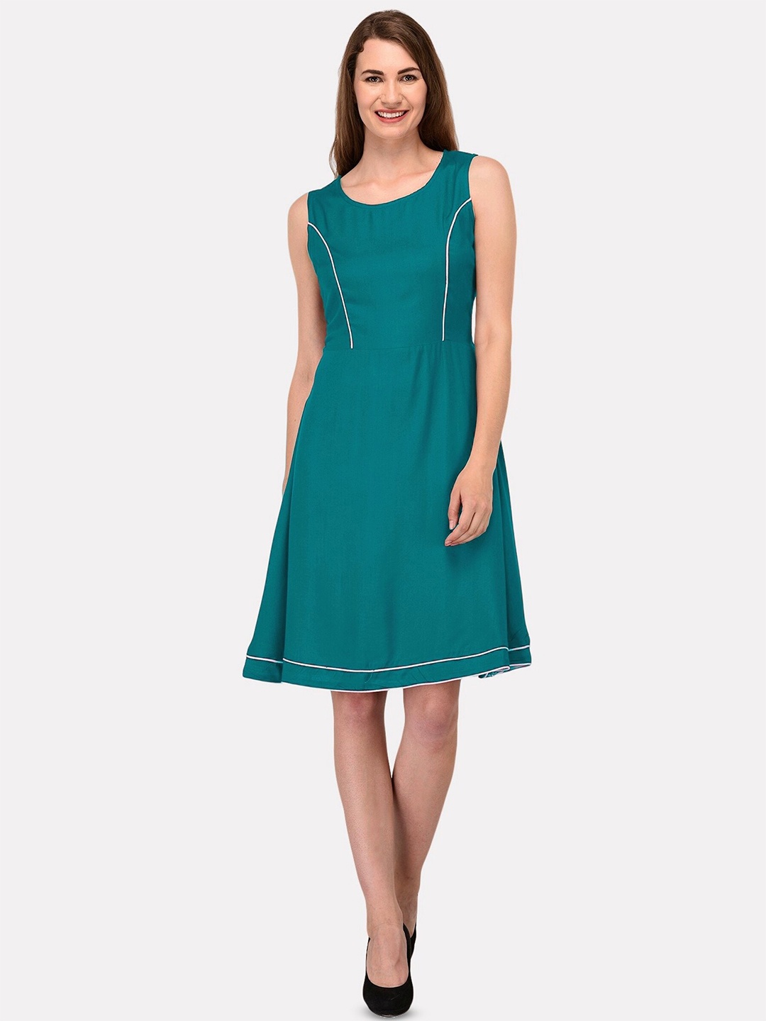 

PATRORNA Sleeveless A-Line Knee Length Dress, Green