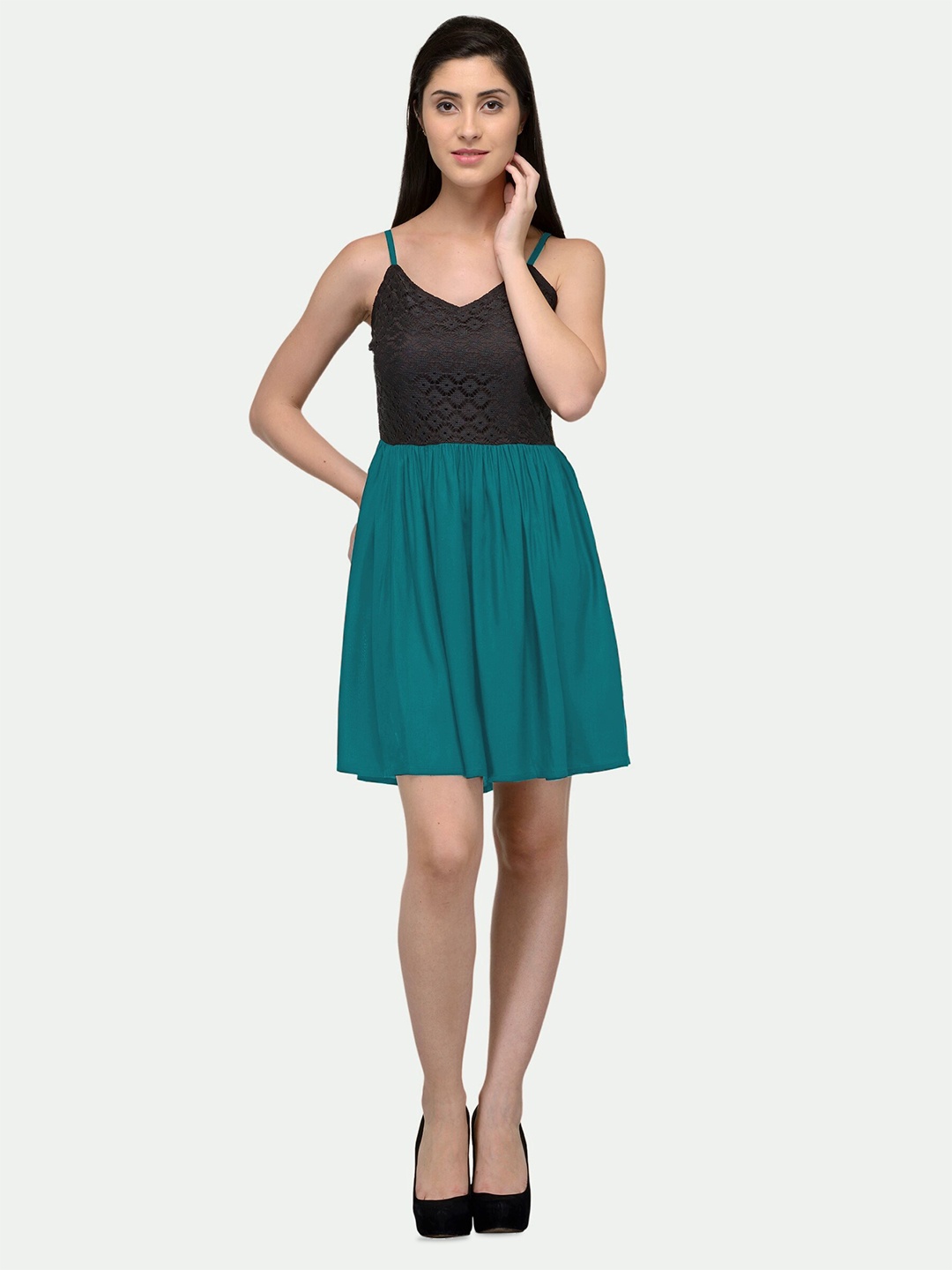 

PATRORNA Self Design Fit & Flare Dress, Black