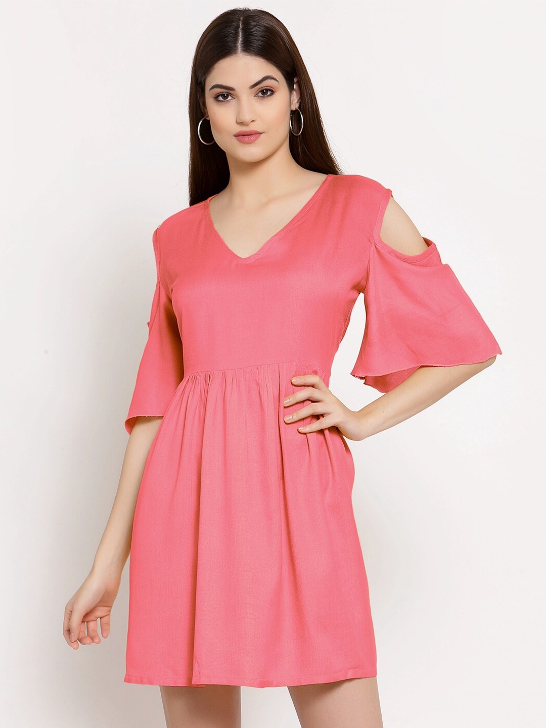 

PATRORNA Cold Shoulder Sleeve Fit & Flare Mini Dress, Pink