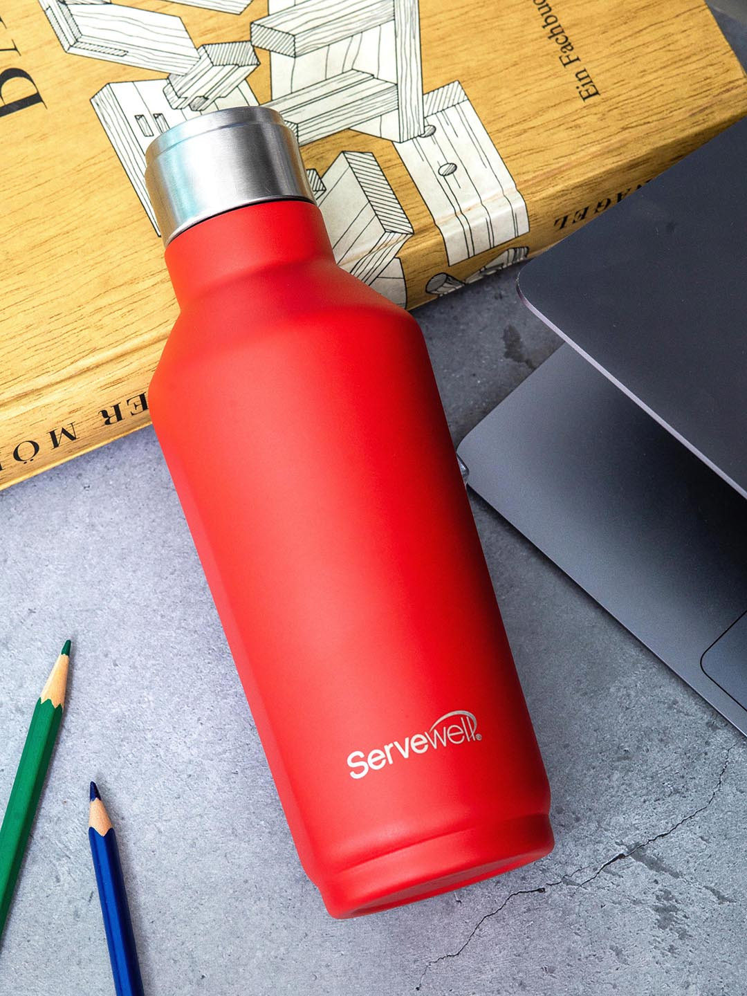 

Servewell Alaska-SS Red Stainless Steel Single Water Bottle - 675 ml