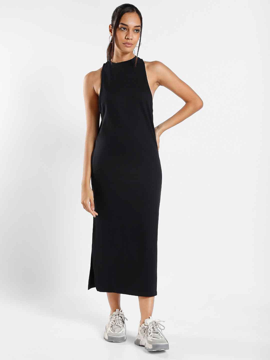 

NOBERO High Neck Sleeveless Sheath Midi Dress, Black